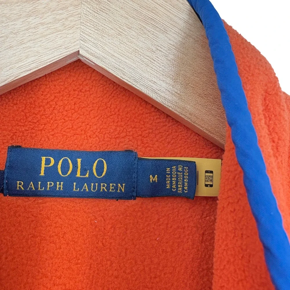 Polo Ralph‎ Lauren Fleece Pullover Jacket Orange Blue Colorblock Mens
